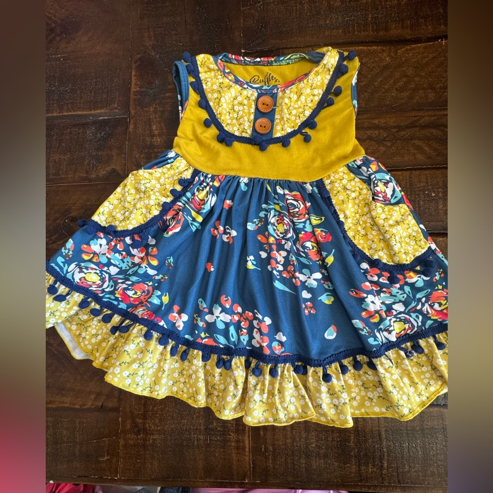 Charming Kids Floral Dress in Yellow and Blue